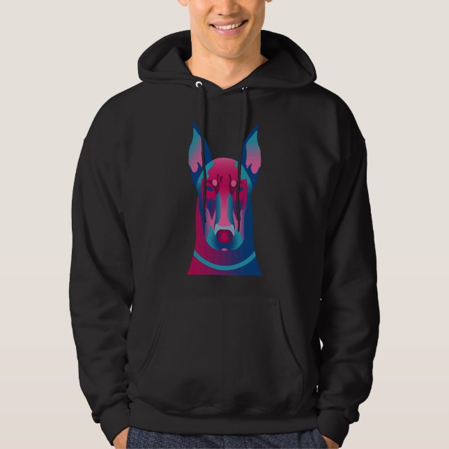 Moletom Ilustração Azul Amp Rosa Dobermann (Frente)