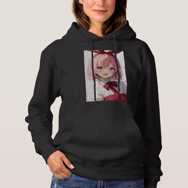 Moletom Ilustração de Garota de Anime Fofo com Cabelo Rosa (Frente)