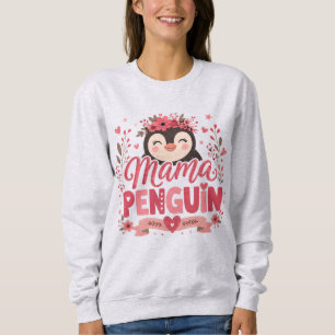 Moletom Ilustração de Mamãe Pinguim Floral Rosa Maternidad
