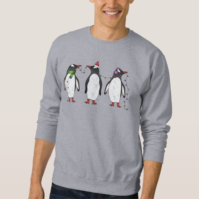 Moletom Ilustração de Três Pinguins de Natal Festivos (Frente)