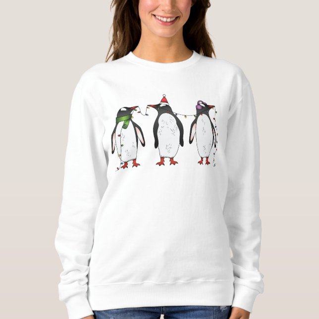 Moletom Ilustração de Três Pinguins de Natal Festivos (Frente)