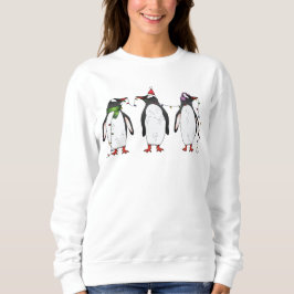 Moletom Ilustração de Três Pingüins Natalinos Festivos