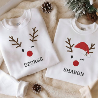 Moletom Ilustração de Veado de Natal com Nome Personalizad