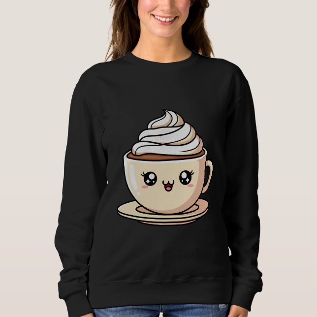 Moletom Ilustração de Xícara de Café Kawaii Fofa (Frente)