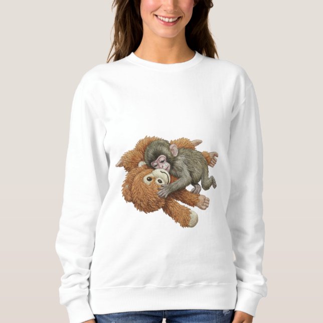 Moletom Ilustração Gráfica de Macaco, Bebê Macaco Abraçand (Frente)