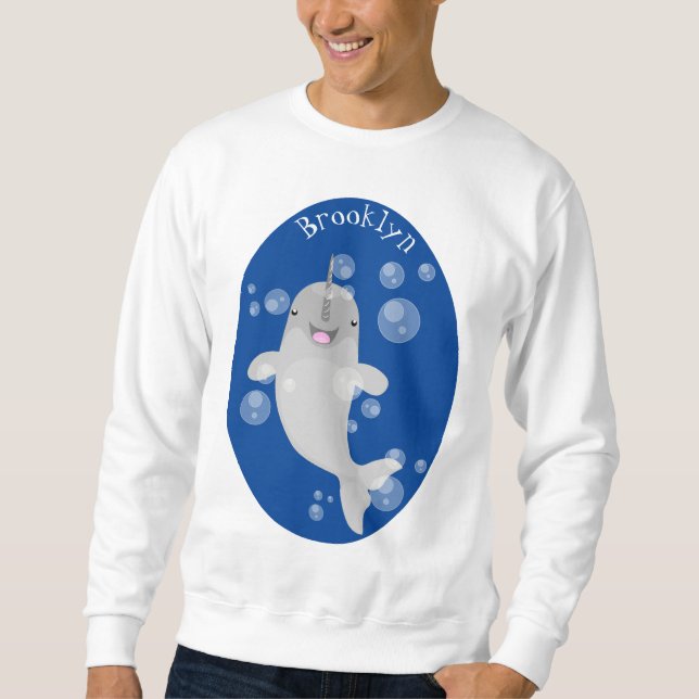 Moletom Imagem de desenho animado de bolhas de narvais fel (Frente)
