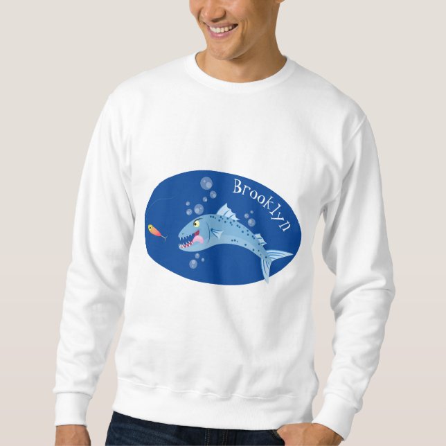 Moletom Imagem de desenho animado de pesca com fome de pei (Frente)