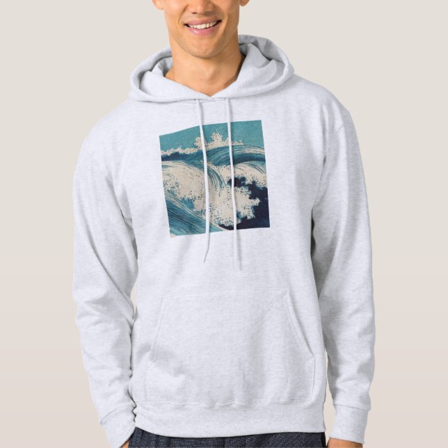 Moletom Impressão Antiga de Ondas do Oceano Azul em Xilogr (Frente)