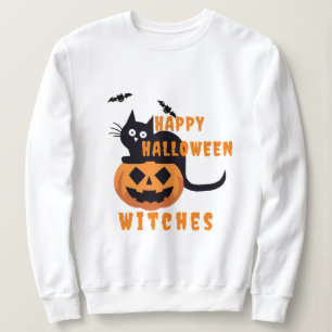 Moletom Impressão de Gato Preto, Camisola, Halloween Casua
