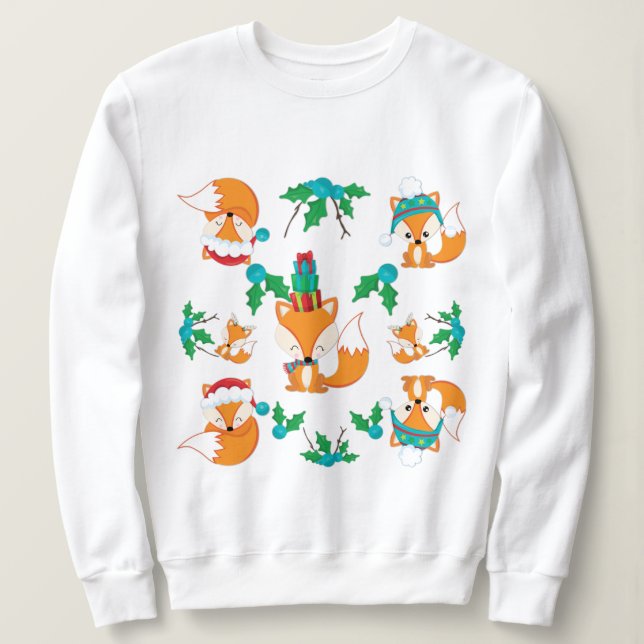 Moletom Impressão do Padrão do Tema de Natal da Raposa Bes (Frente do Design)