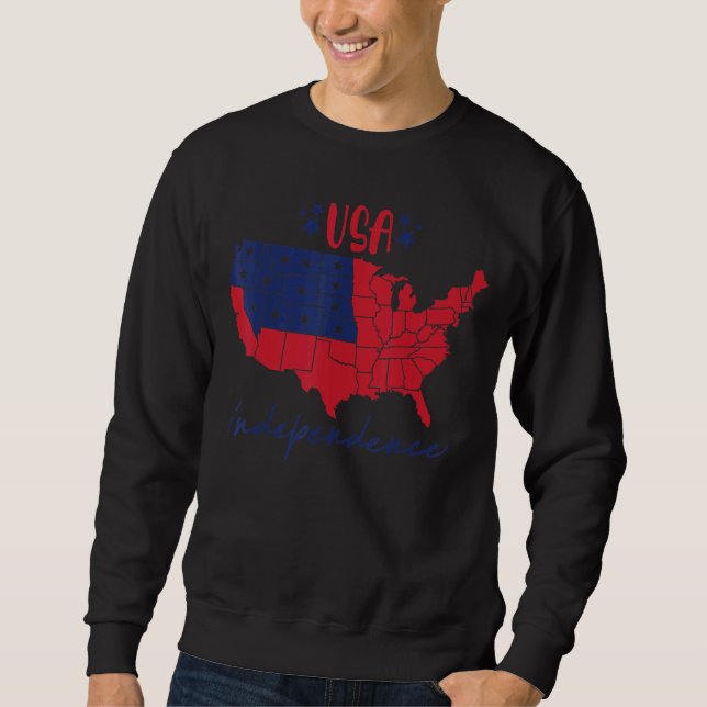 Moletom Independência Dia 4 de julho Mapa Americano Bandei (Frente)
