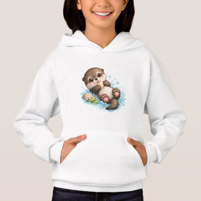 Moletom Infantil de Bebê Lontra Fofo Flutuando na  (Frente)