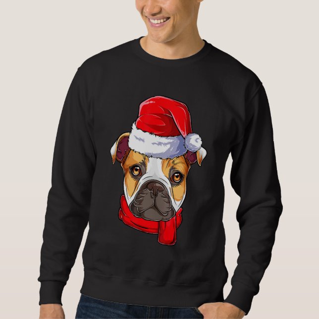 Moletom Inglês Buldogue Cachorro Papai Noel Pajama Natal W (Frente)