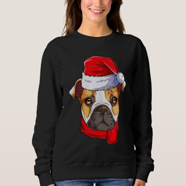 Moletom Inglês Buldogue Cachorro Papai Noel Pajama Natal W (Frente)