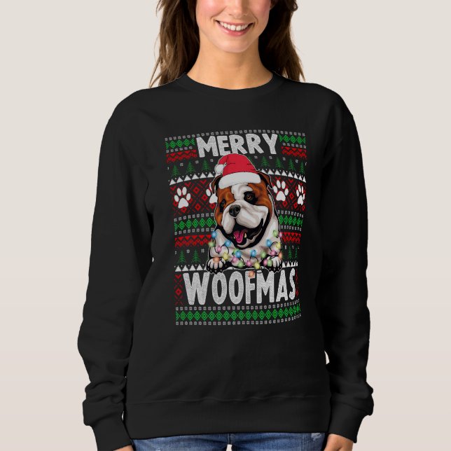 Moletom Inglês Buldogue Christmas Lights Dog Xmas Pajama (Frente)