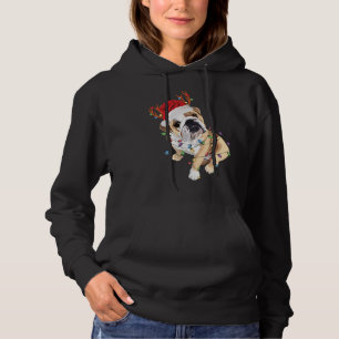 Moletom Inglês Buldogue Santa Hat Reindeer natal Light