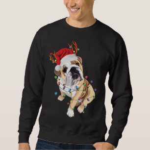 Moletom Inglês Buldogue Santa Hat Reindeer natal Light
