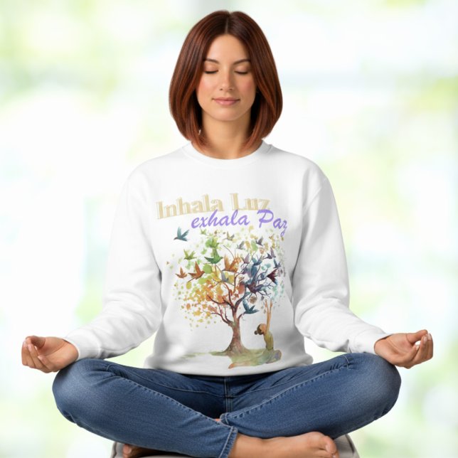 Moletom Inhala Luz, Exhala Paz - meditación, yoga (Medita con sudadera confortable y cómoda. Ideal para Yoga, mediación, Reiki, inhala exhala)