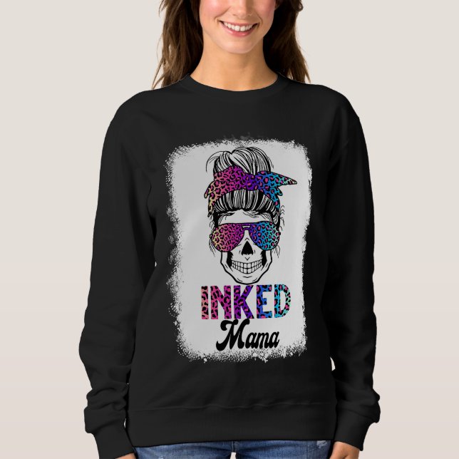 Moletom Inked Mama Bleached Leopard Messy Bun Skull Mom (Frente)