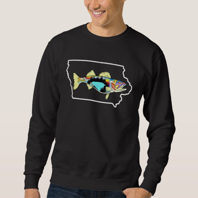 Moletom Iowa Map Walleye Pesca Água fresca Pescador Wall (Frente)