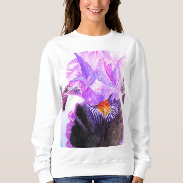 Moletom Íris Roxa Flor Floral Aquarela Aniversário (Frente)