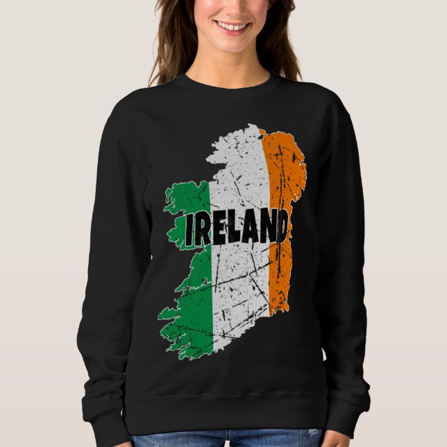 Moletom Irish Map Flag Souvenir Distressed Ireland Men Wom (Frente)
