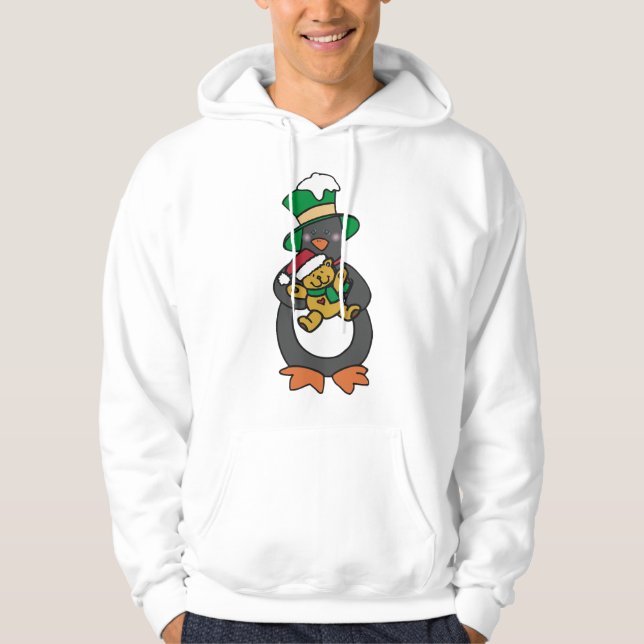Moletom Irish Penguin Holding Christmas Teddy Bear (Frente)