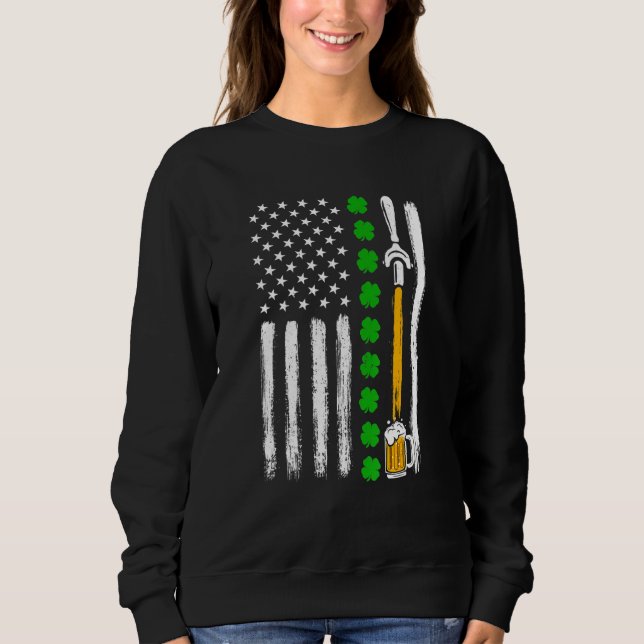 Moletom Irish Shamrock American Flag Draft Beer Rua Patric (Frente)