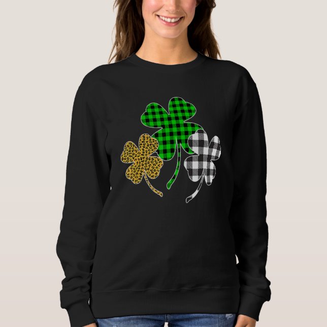 Moletom Irish Shamrocks Leopard Buffalo Plaid St Patrick's (Frente)