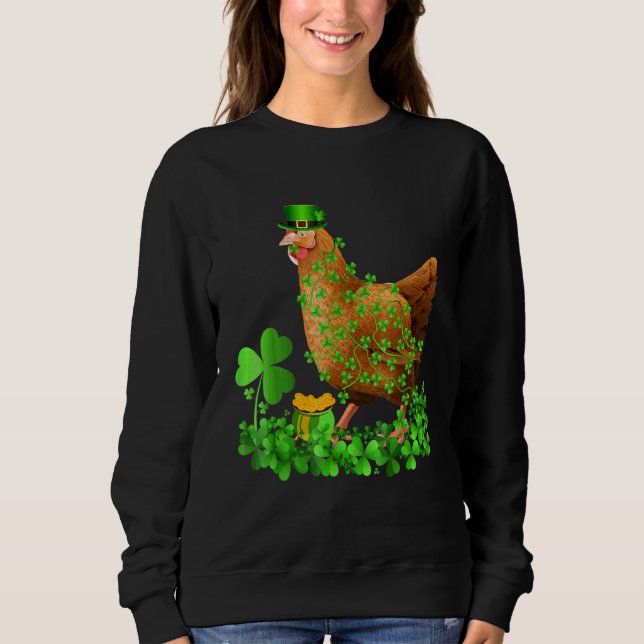Moletom Irlandês Shamrock Leaf Leprechaun Hat Chicken Rua  (Frente)