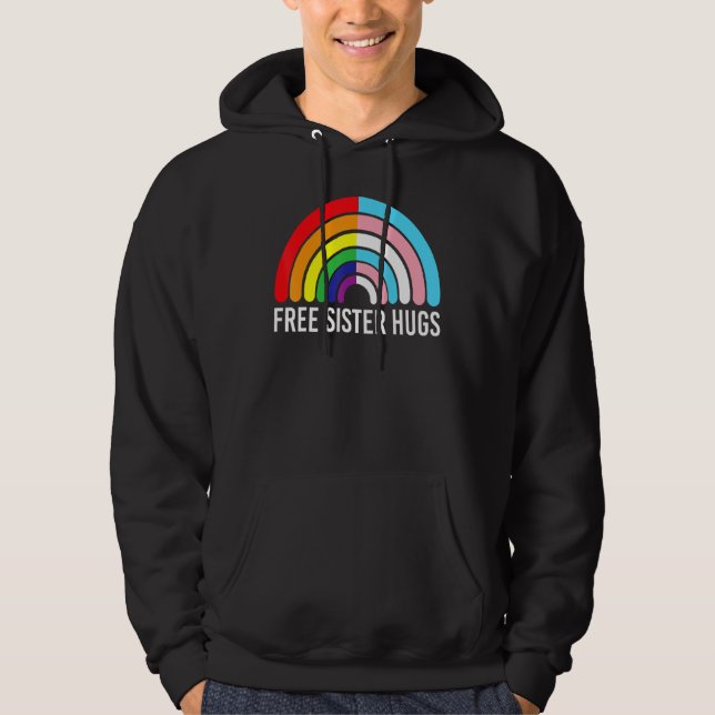 Moletom Irmã Livre Abraços Bandeira Transgênero Arco-íris  (Frente)