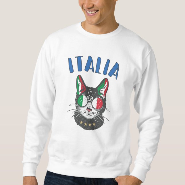 Moletom Itália Soccer Cat Mascot Bandeira italiana (Frente)