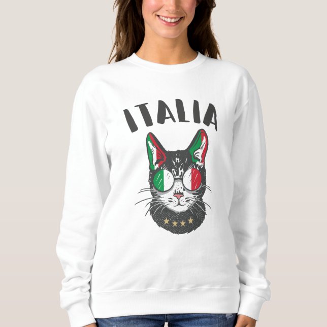 Moletom Itália Soccer Cat Mascot Bandeira italiana (Frente)