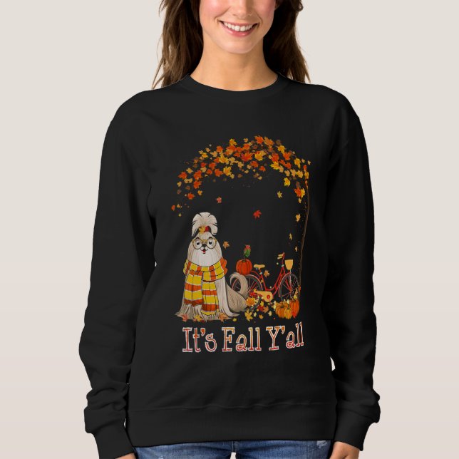 Moletom It's Fall Y'all Shih Tzu Bike Pumpkin Spice Autumn (Frente)