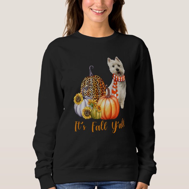 Moletom It's Fall Y'all Westie Dog Leopard Pumpkin Fall (Frente)