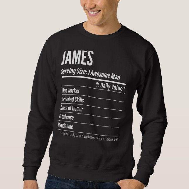 Moletom "James Serving Size Nutrition Label Calories" (Frente)