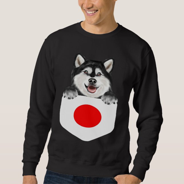 Moletom Japan Flag Alaskan Malamute Dog In Pocket (Frente)