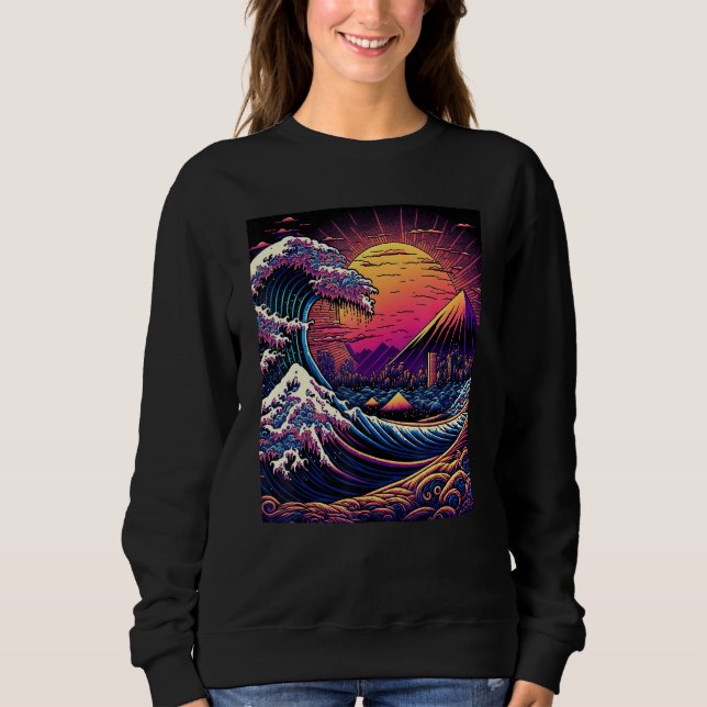 Moletom Japanese Art Ukiyo-e Style Retrowave Great Wave Of (Frente)