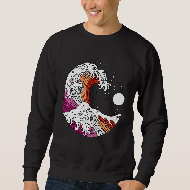 Moletom Japanese Great Wave Lesbian Pride Flag WlW Gay Gir (Frente)