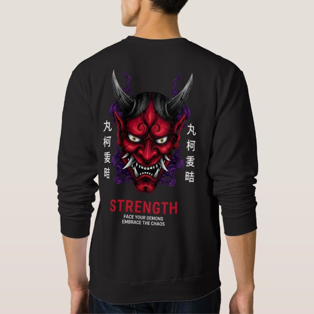 Moletom Japanese Oni Mask Motivational Strength Art (Verso)