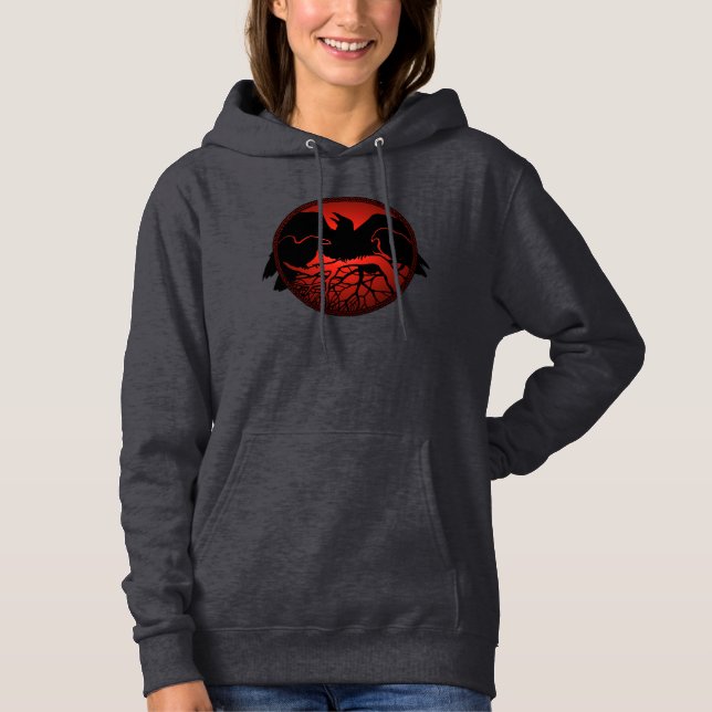 Moletom Jaqueta Raven Hoodie Jaqueta de Arte Cruzada Femin (Frente)