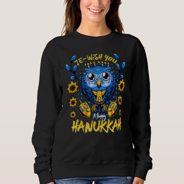 Moletom Je Desejo-Lhe Um Feliz Chanucá Menorah Owl Hanukka (Frente)