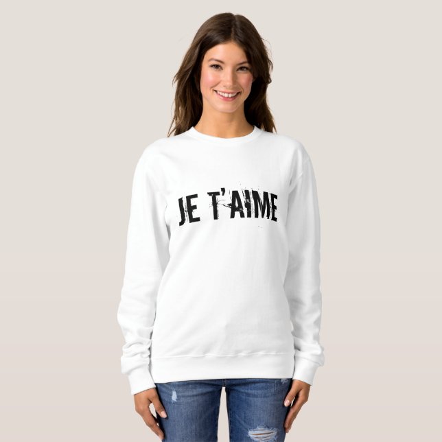 Moletom 🖤 Je t’aime Eu te amo em francês Chic White (Frente Completa)