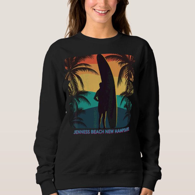Moletom Jenness Beach New Hampshire Palm Tree Surfboard Su (Frente)