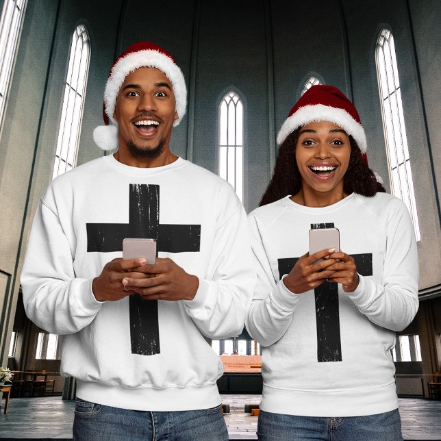 Moletom Jesus Cross (Couples wearing cross symbol Sweatshirt with Christmas hat )