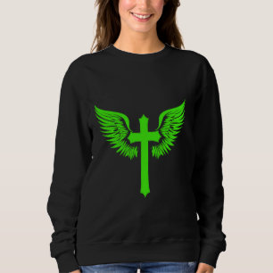 Moletom Jesus Cruz com Asas de Anjo Gráfico Cristão Verde
