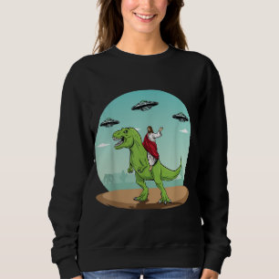 Moletom Jesus Dirigindo Um Dinossauro Engraçado OVNI Alien