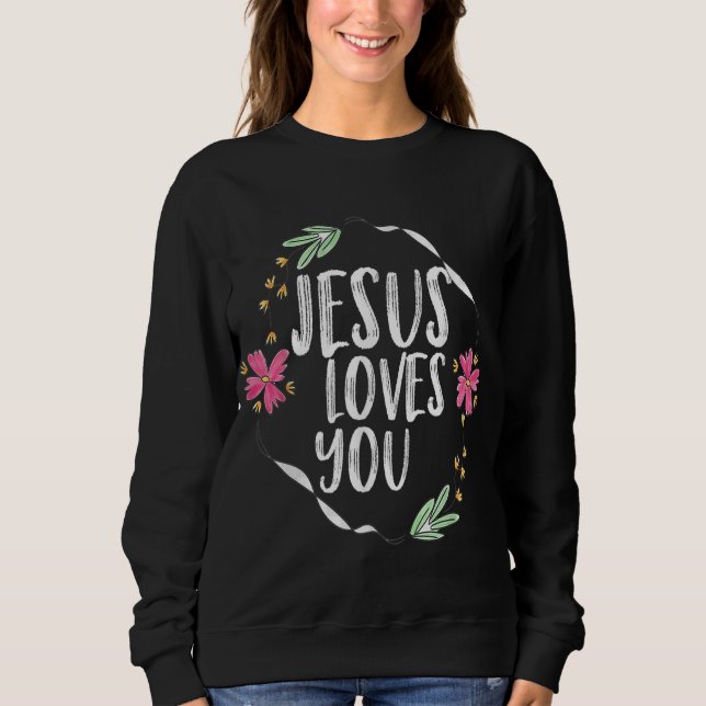 Moletom Jesus te ama com a flor redonda Gráfico (Frente)