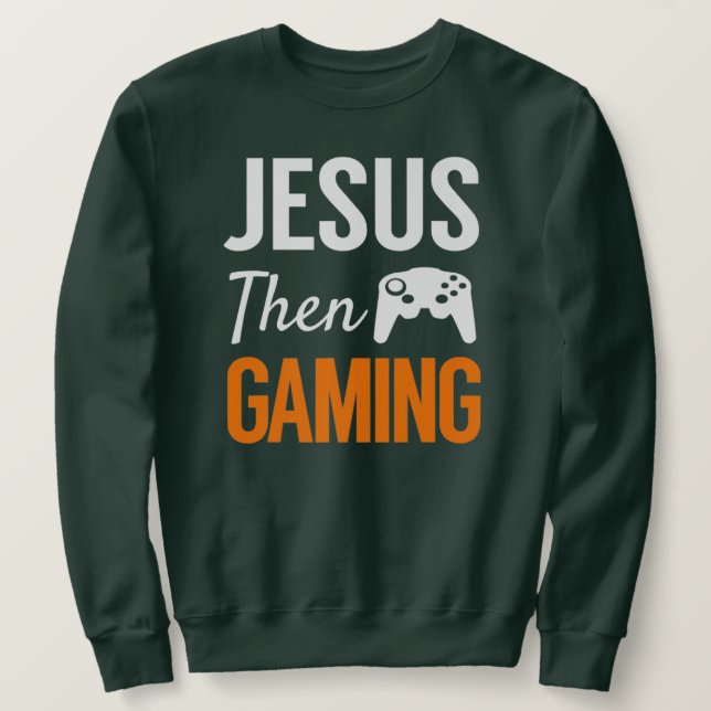 Moletom Jesus Then Gaming Funny Christian Video Game  (Frente do Design)