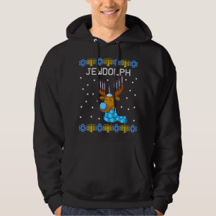 Moletom Jewdolph Ugly Hanukkah Sweater Reindeer Menorah Ch